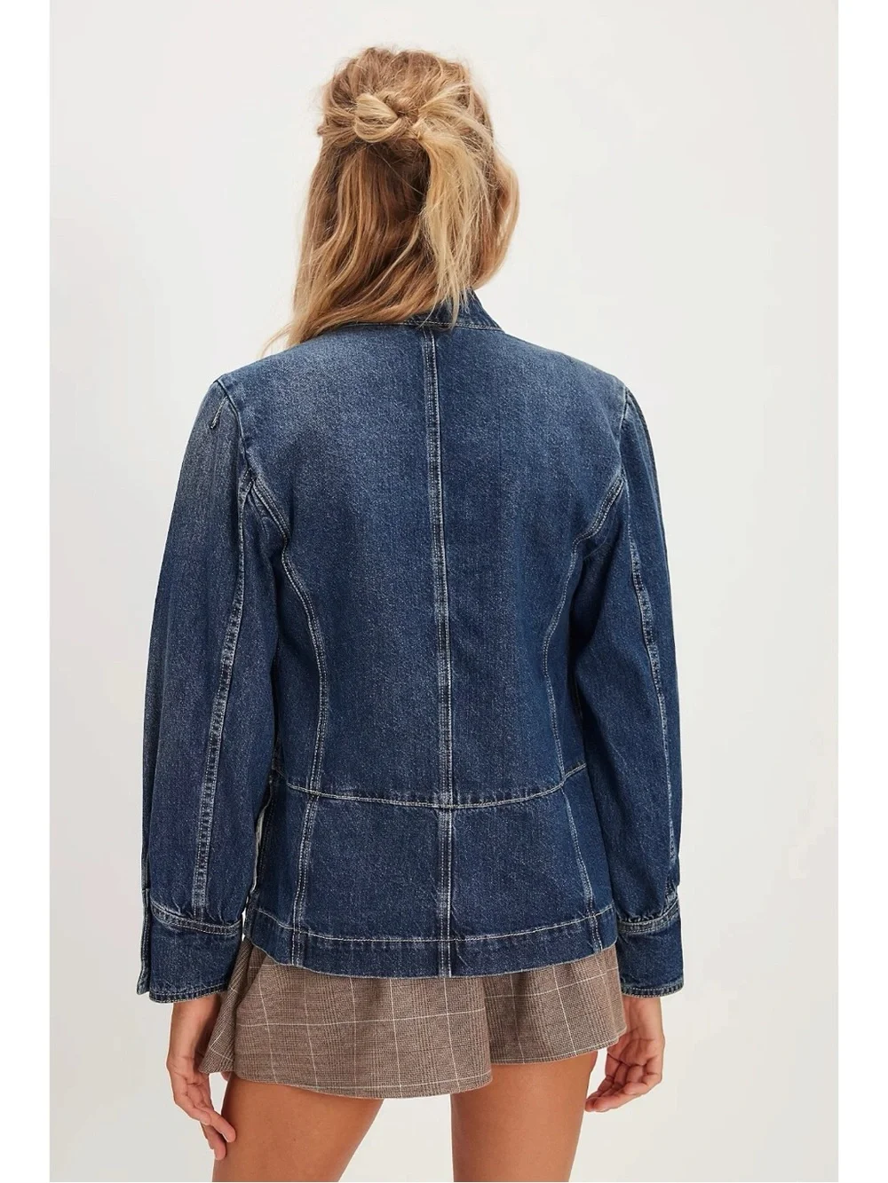 Free People Imogene Denim Officer Jacket in Ensign Wash Large Military Denim - Picture 6 of 16